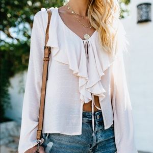Tie Front Light Pink Ruffle Blouse